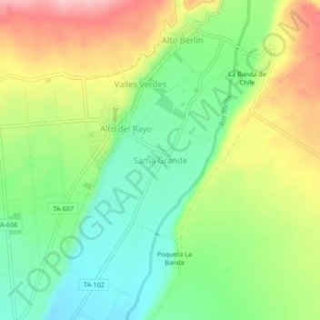 Mapa topográfico Sama Grande, altitude, relevo