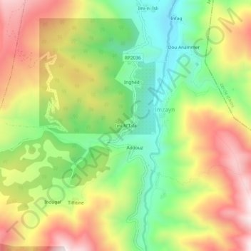 Mapa topográfico Imi N'Tala, altitude, relevo