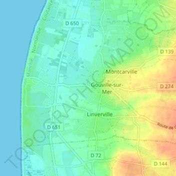 Mapa topográfico La Brocqueterie, altitude, relevo