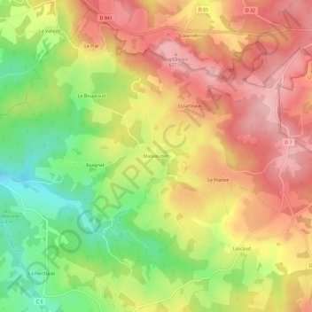 Mapa topográfico Masvaudier, altitude, relevo