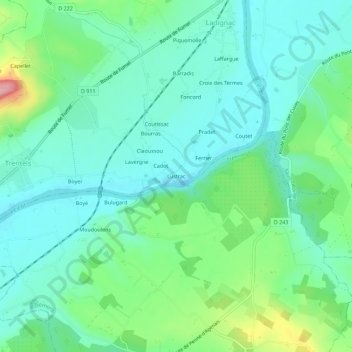 Mapa topográfico Lustrac, altitude, relevo