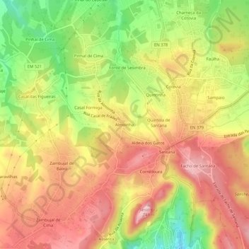 Mapa topográfico Almoinha, altitude, relevo
