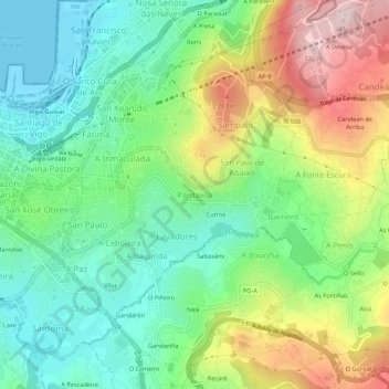 Mapa topográfico Pardavila, altitude, relevo