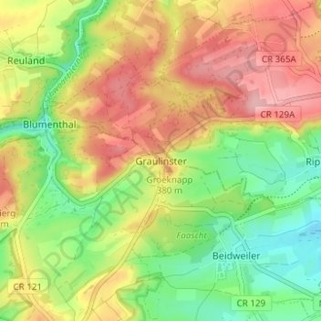 Mapa topográfico Graulinster, altitude, relevo