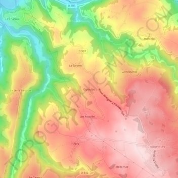 Mapa topográfico Gipoulou, altitude, relevo
