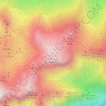 Mapa topográfico Pico de Samelar, altitude, relevo