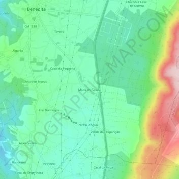 Mapa topográfico Moita do Gavião, altitude, relevo