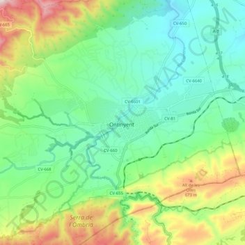 Mapa topográfico Ontinyent, altitude, relevo