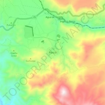 Mapa topográfico Porco, altitude, relevo