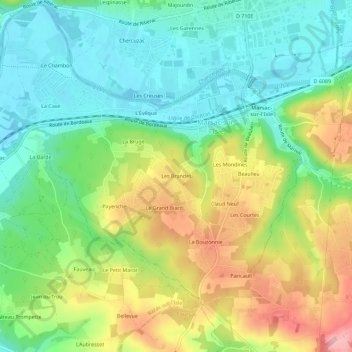 Mapa topográfico Les Brandes, altitude, relevo