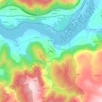 Mapa topográfico Freás, altitude, relevo