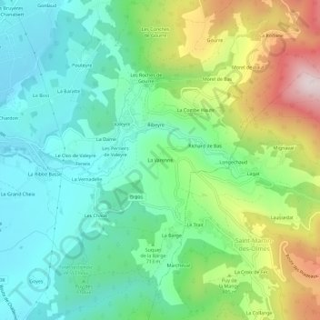 Mapa topográfico La Varenne, altitude, relevo