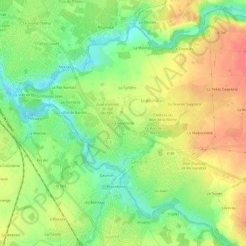 Mapa topográfico La Fournerie, altitude, relevo