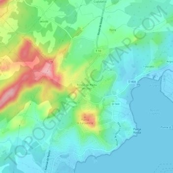 Mapa topográfico Trinité de Porto Vecchio, altitude, relevo