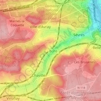 Mapa topográfico Cité des Châtres Sacs, altitude, relevo