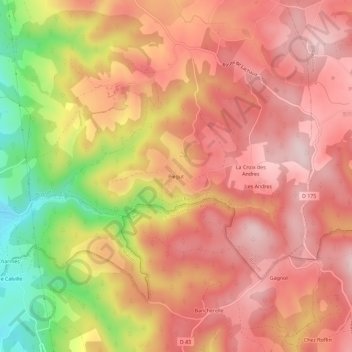 Mapa topográfico Piegut, altitude, relevo