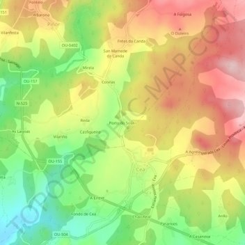 Mapa topográfico Porto do Souto, altitude, relevo
