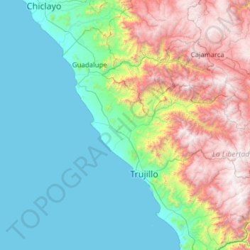 Mapa topográfico Ascope, altitude, relevo