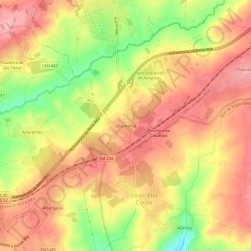 Mapa topográfico Oliveirinha, altitude, relevo