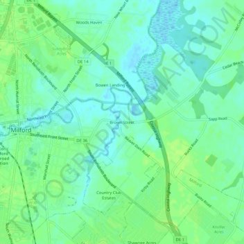 Mapa topográfico Brown Street, altitude, relevo
