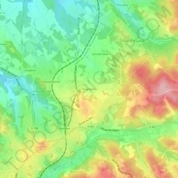 Mapa topográfico Gagnepas, altitude, relevo