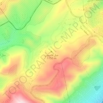 Mapa topográfico Jabal Qasiyun, altitude, relevo