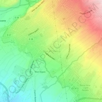 Mapa topográfico Bois d'Olives, altitude, relevo
