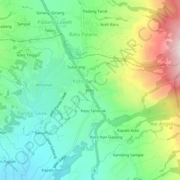 Mapa topográfico Koto, altitude, relevo