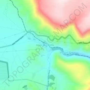 Mapa topográfico Agua de Castilla, altitude, relevo