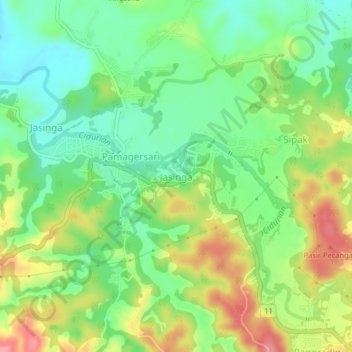 Mapa topográfico Jasinga, altitude, relevo