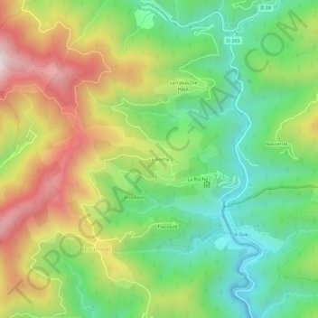 Mapa topográfico La Roche, altitude, relevo