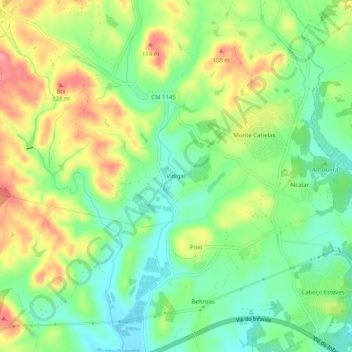 Mapa topográfico Vidigal, altitude, relevo