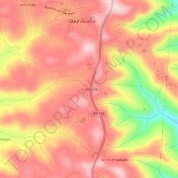 Mapa topográfico Linha Sete, altitude, relevo