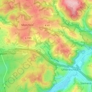 Mapa topográfico Obereschbach, altitude, relevo