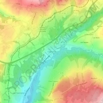 Mapa topográfico Longchamp, altitude, relevo