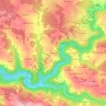 Mapa topográfico Charoncle, altitude, relevo