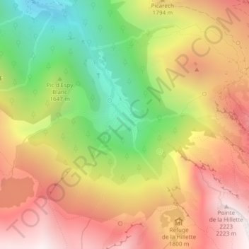 Mapa topográfico Cirque de Cagateille, altitude, relevo