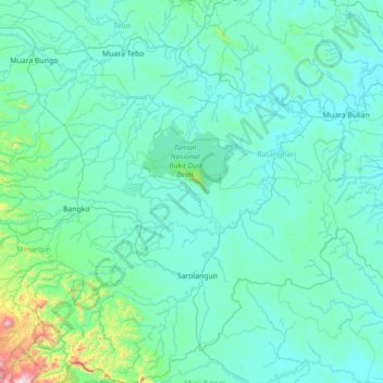 Mapa topográfico Air Hitam, altitude, relevo