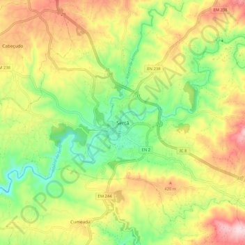 Mapa topográfico Sertã, altitude, relevo