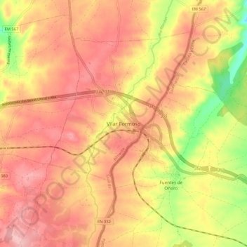 Mapa topográfico Vilar Formoso, altitude, relevo