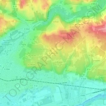 Mapa topográfico la Metairie, altitude, relevo