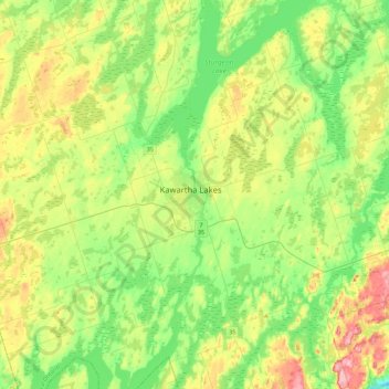 Mapa topográfico Kawartha Lakes, altitude, relevo