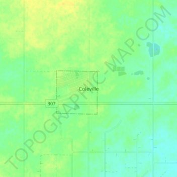 Mapa topográfico Coleville, altitude, relevo