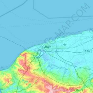 Mapa topográfico Calais, altitude, relevo