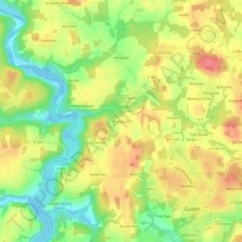 Mapa topográfico Brangoulo, altitude, relevo