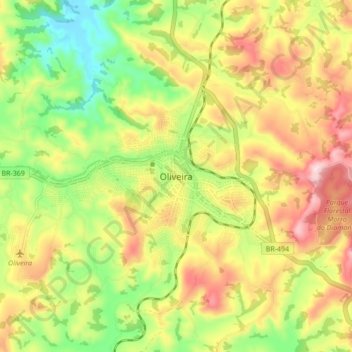 Mapa topográfico Oliveira, altitude, relevo