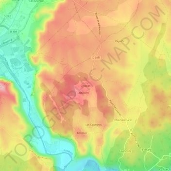Mapa topográfico Chapias, altitude, relevo
