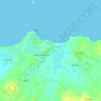 Mapa topográfico Poulennou, altitude, relevo