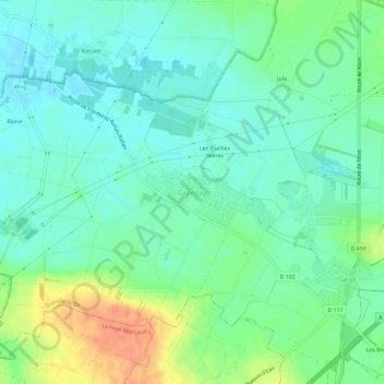 Mapa topográfico Granzay, altitude, relevo