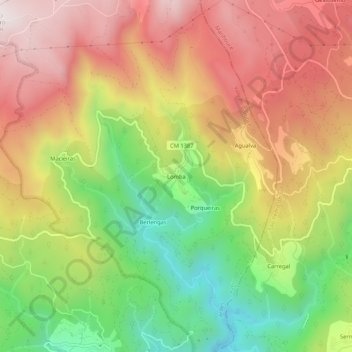 Mapa topográfico Lomba, altitude, relevo